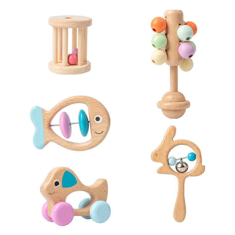Wooden Baby Colored Five Piece Toy Set